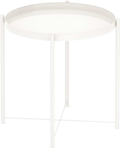 Fixwal End Table, Folding Metal Side Table White Small Coffee Table Sofa Side Table with Removable Tray for Living Room Bedroom Balcony and Office SIMILAR TO LOT PHOTO 