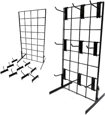 10 Pack Metal Grid Wall Hooks Grid Panel Hooks Set Including 1 Pcs 24" H x 12" W Counter Top Gridwall Display Unit with T Base Floorstanding and 9 Pcs 4'' D Grid Panel Hooks for Retail Display (White) SIMILAR TO LOT PHOTO 