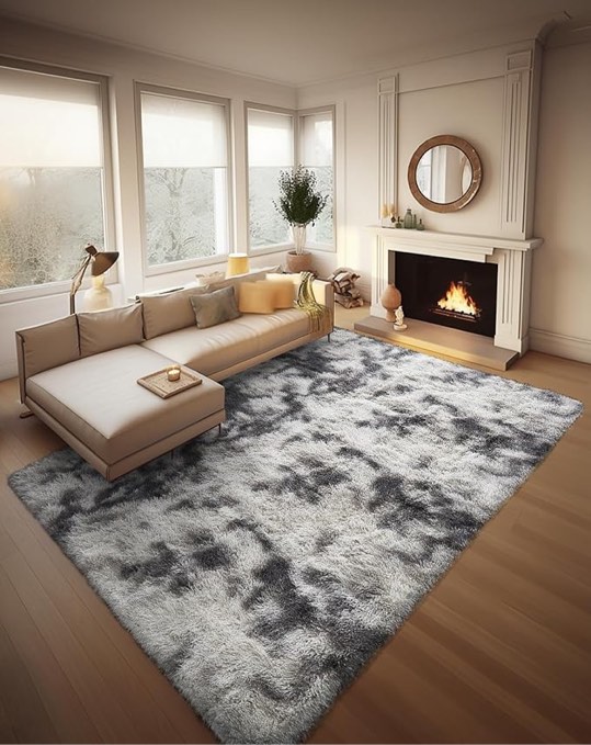 Ophanie 8x10 Area Rugs for Living Room, Large Shag Bedroom Carpet, Tie-Dyed Grey&White Big Indoor Thick Soft Nursery Rug, Fluffy Carpets for Boy and Girls Room Dorm Home Decor Aesthetic