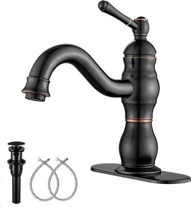 Oil Rubbed Bronze Bathroom Faucet GGStudy Bathroom Vanity Faucet Single Handle One Hole Bathroom Sink Faucet Basin Mixer Tap Matching Pop Up Drain with Overflow