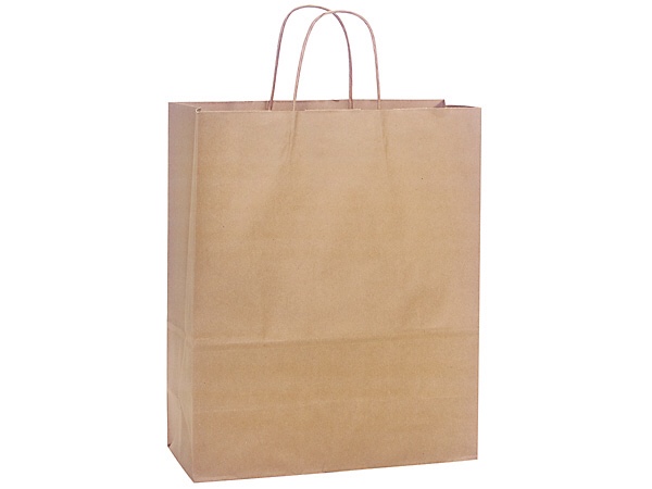 Natural Brown Kraft Shopping Bags, Medium 13x7x15.5  250 Pack