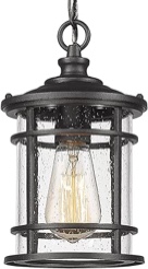 Emliviar Modern Outdoor Pendant Light - Outdoor Hanging Porch Light with Seeded Glass Shade in Black Finish, XE229H-S BK