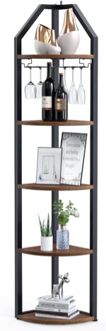 SAUCE ZHAN 70 Inch Tall Corner Shelf, 5 Tier Corner Bookshelf with Storage Rustic Corner Shelf Stand with Goblet Holder Wooden Bookcase Plant Stand Rack for Living Room, Dining Room, Kitchen - Brown