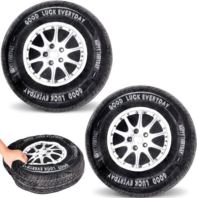 2 Pieces 3D Simulation Wheel Plush Pillow Car Tire Pillow Big Soft Chunky Tire Pillow Wheel Sofa Seat Toy for Boys Funny Bedroom Decor Race Car Party Gift (15.7 Inch)