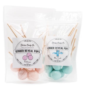 GENDER REVEAL PARTY PACK - JUMBO LOLLIPOPS WITH WOODEN STICKS - 2 FLAVORS-BLUE CRUSH AND BUBBLEGUM