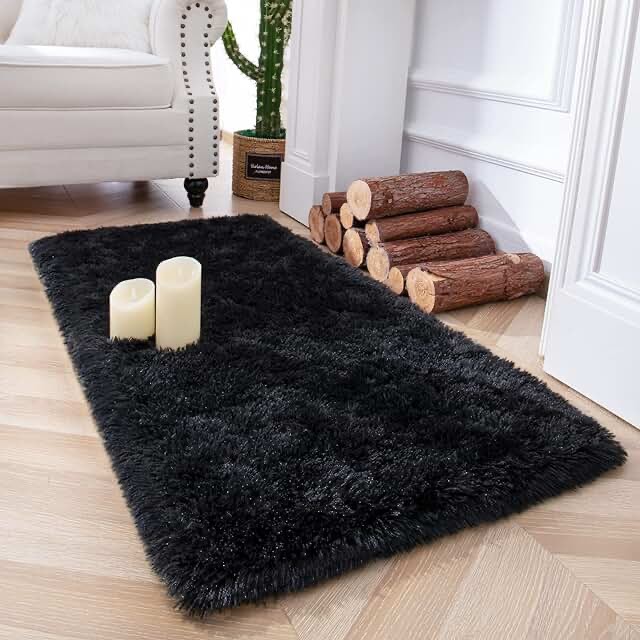 Well Woven Elle Basics | Emerson Shag Black | Textured Mat Rug 2x4 (2'3" x 3'11") 2'3" x 3'11" Black