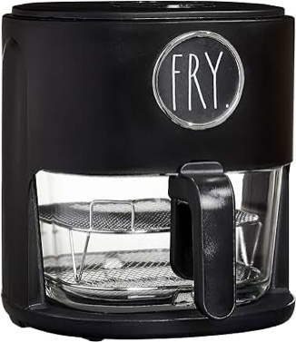 Rae Dunn 1200W 4Qt Air Fryer with GLASS Frying Basket, Dishwasher Safe, 2 Tier Tray, 60 Minute Timer, Digital Touch Display, and 6 Presets - Variable Temperature Control 175F - 400F, Cream