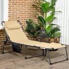 Folding Chaise Lounge Outdoor Tanning Chair Outdoor Lounge Chair Outdoor Recliner in Beige (Set of 1)