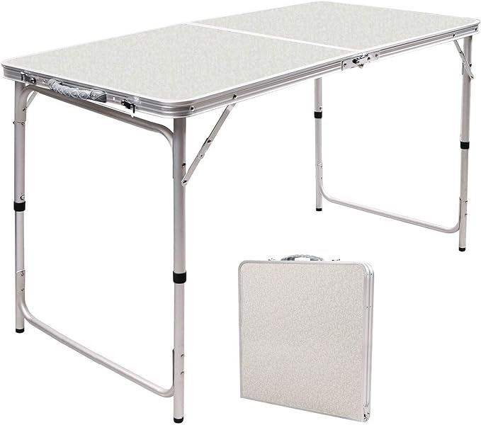 RedSwing 4 Feet Folding Camping Table Adjustable Height, Lightweight Portable Aluminum Frame Table for Picnic Beach Outdoor Indoor, 