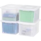 IRIS USA Letter/Legal File Tote Box, BPA-Free Storage Bin Tote Organizer with Durable and Secure Latching Lid, Stackable and Nestable, 4 Pack, Crystal Clear (585237)