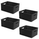 BINO | Plastic Basket, Medium - Black | 4 Pack | The Stable Collection | Multi-Use Storage Basket | Rectangular Cabinet Organizer | Home & Office Storage Organizer | Baskets for Bathroom Organizing