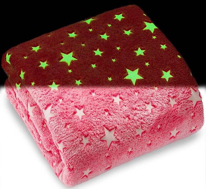 SP HOME GOODS Glow in The Dark Throw Blanket Gift for Girls and Kids Ages 4-14 and for Grandkids - Pink- 50 x 60 Inches Fun, Cozy Fleece Throw Blanket