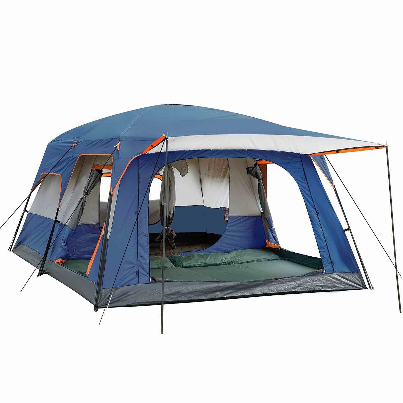 KTT Instant Tent 6/12 Person,Large Family Cabin Tents,Automatic Tent Build Quickly in 60S,2 Rooms,2 Top Windows,3 Doors and 3 Windows with Mesh,Waterproof,Big Tent for Outdoor,Picnic,Camping.