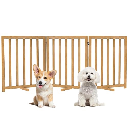 Purbambo Bamboo Dog Gate for Small Dogs, 2-Panel Foldable Puppy Safety Gates for Doorway, Stairs, Hallways, Support Feet Included, 24" x 40.5"