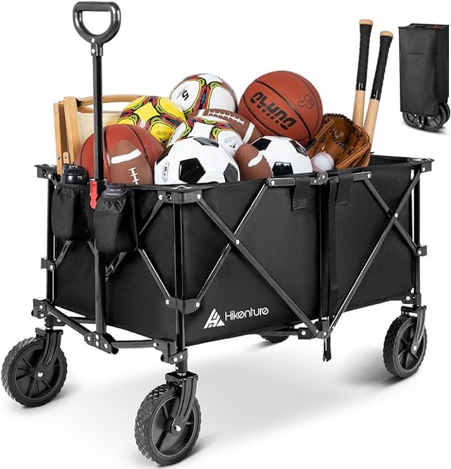 EchoSmile Heavy Duty 220 Lbs Capacity Collapsible Wagon, Outdoor Folding Camping Wagons, Grocery Portable Utility Cart, Adjustable Rolling Carts, All Terrain Sports Wagon with Big Wheels, Beach Wagon