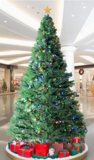 Christmas Tree Prelit Artificial Xmas Tree, Full Holiday Decor Tree with 550 Multi-Color LED Lights, 1346 Branch Tips, Metal Base for Home Party Office Decoration