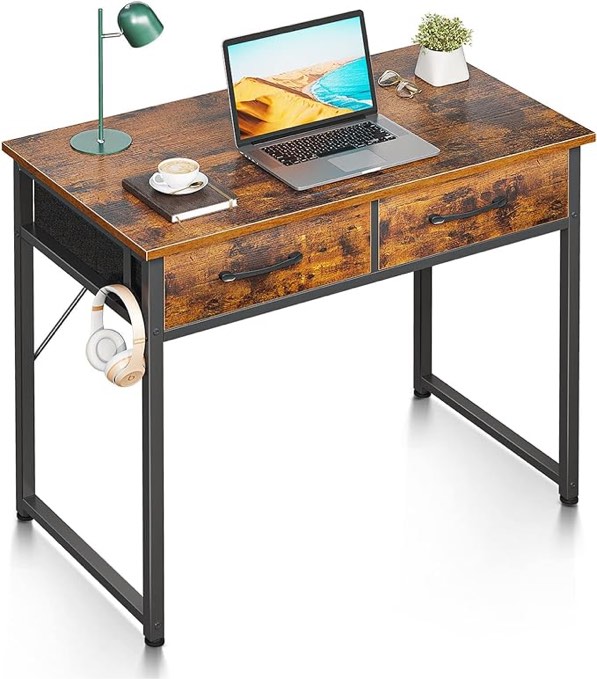 ODK Small Desk with Fabric Drawers- for Bedroom, Vanity Desk with Storage, Home Office Computer Desk for Small Spaces, Modern Work Writing Study Table, Vintage