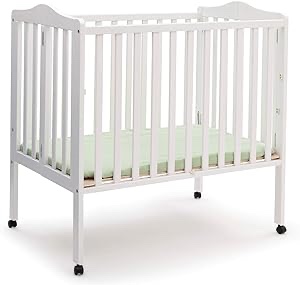 Delta Children Folding Portable Mini Baby Crib with 1.5-inch Mattress, Dark Chocolate