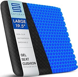 SATURAY Extra Large & Thick 19.5" Gel Cushion for Sitting - Coccyx, Tailbone, Sciatica - Wheelchair, Car, Recliner Cushion - Gel Seat Cushion for Long Sitting Pressure Relief - Egg Sitter Cushion