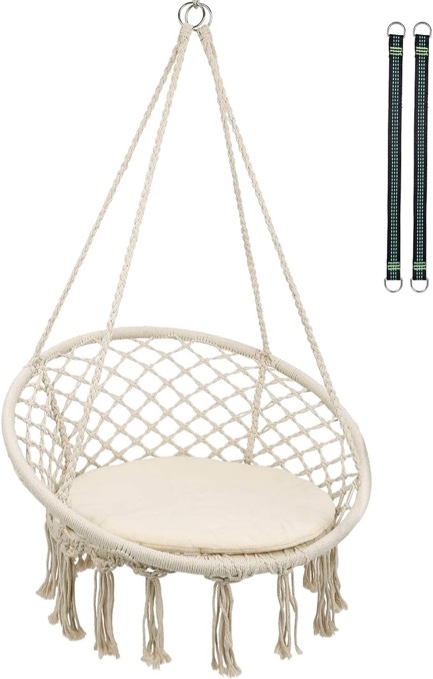 RedSwing Hammock Chair Macrame Swing with Cushion and Hardware Kits, Cotton Rope Hanging Hammock Chair for Adults, Indoor and Outdoor Use