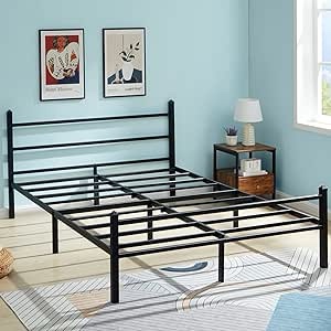 GreenForest Full Size Bed Frame with Headboard Easy Assemble Metal Platform Bed Base with Heavy Duty Support Mattress Foundation No Box Spring Needed, Full
