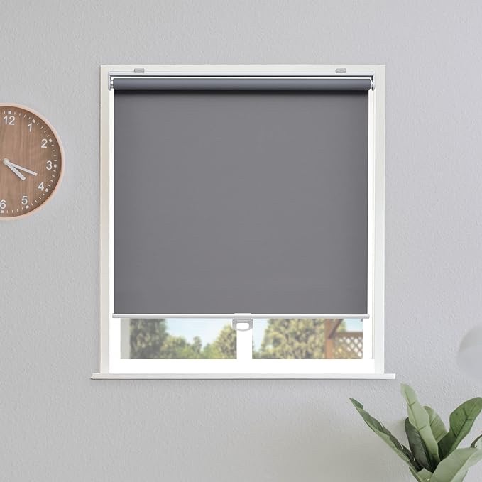 Sunoff Blackout Roller Shades Blinds Cordless for Windows Pull Down Room Darkening Door Blinds with Thermal Insulated Easy to Install for Living Room,Bedroom,Home,Office Bathroom Grey 35" W x 72" H