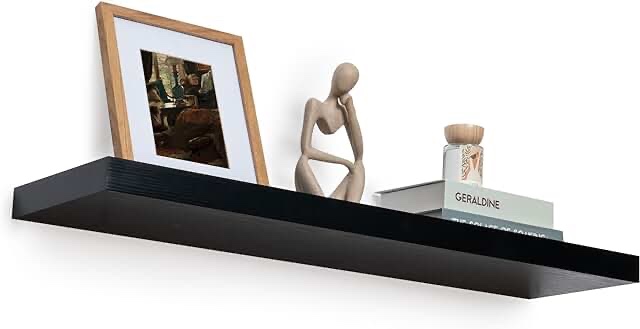 Fun Memories Floating Shelves 48 Inch Long, 9 Inch Deep Wall Shelf for Fireplace Mantel, Rustic Farmhouse Wooden Shelves for Wall Decor Bathroom, Kitchen, Office, Black, Set of 1