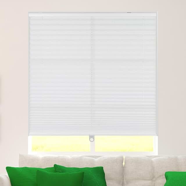 CALYX INTERIORS Pleated Fabric Window Shade, Light Filtering, Cordless, 26.5"W x 72"H, White