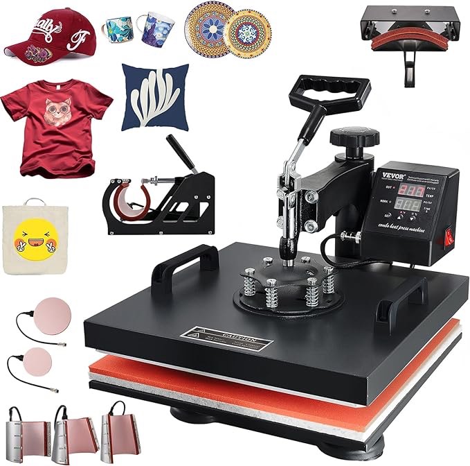 VEVOR Heat Press Machine 8 in 1 Combo - 15x15 Tshirt Press Machine with Tumbler Press, 360° Swing Away Digital Multifunction Heat Transfer Sublimation for Printing T Shirts Mug Hat Plate Cap, Black picture similar