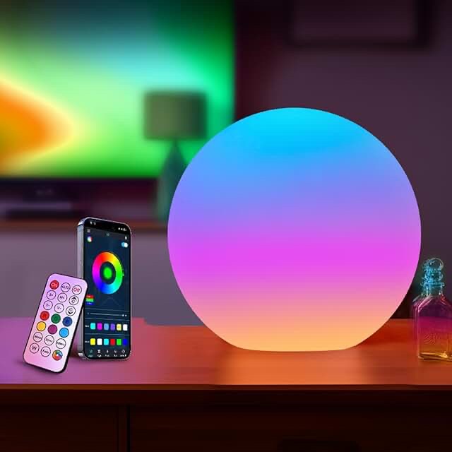LOFTEK Smart Table Lamp, 12-inch Color Changing LED Ball Light with Music Sync 220 Scene Styles, Bluetooth APP Control and Remote, Night Light for Living Room, Bedroom, Game Room(Corded Electric)