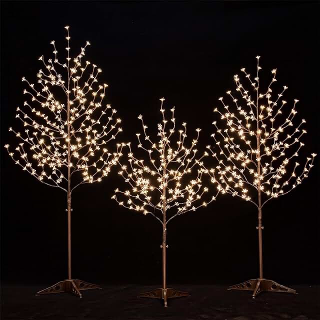 Tybeeu Lighted Cherry Blossom Tree Set 4ft, 5ft and 6ft with 144/184/240 Warm White LED Lights for Holiday Decor - Dimmable, UL Certified, Waterproof - Ideal for Indoor and Outdoor Decoration