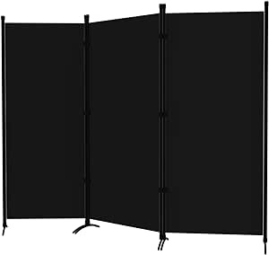 Room Divider 3-Panel Privacy Screen, Portable Screen Steel Frame with Hook&Loop for Home, Office, Classroom, Studio, Meeting Black
