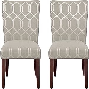 HomePop Parsons Classic Upholstered Accent Dining Chair, Set of 2, Pewter Grey and Lattice Cream Pewter Grey Lattice
