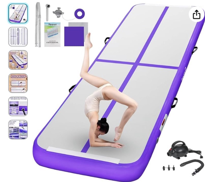 FBSPORT 20ft Inflatable Air Gymnastics Mat Training Mats 8 inches Thickness Gymnastics Tracks for Home Use/Training/Cheerleading/Yoga/Water with Pump