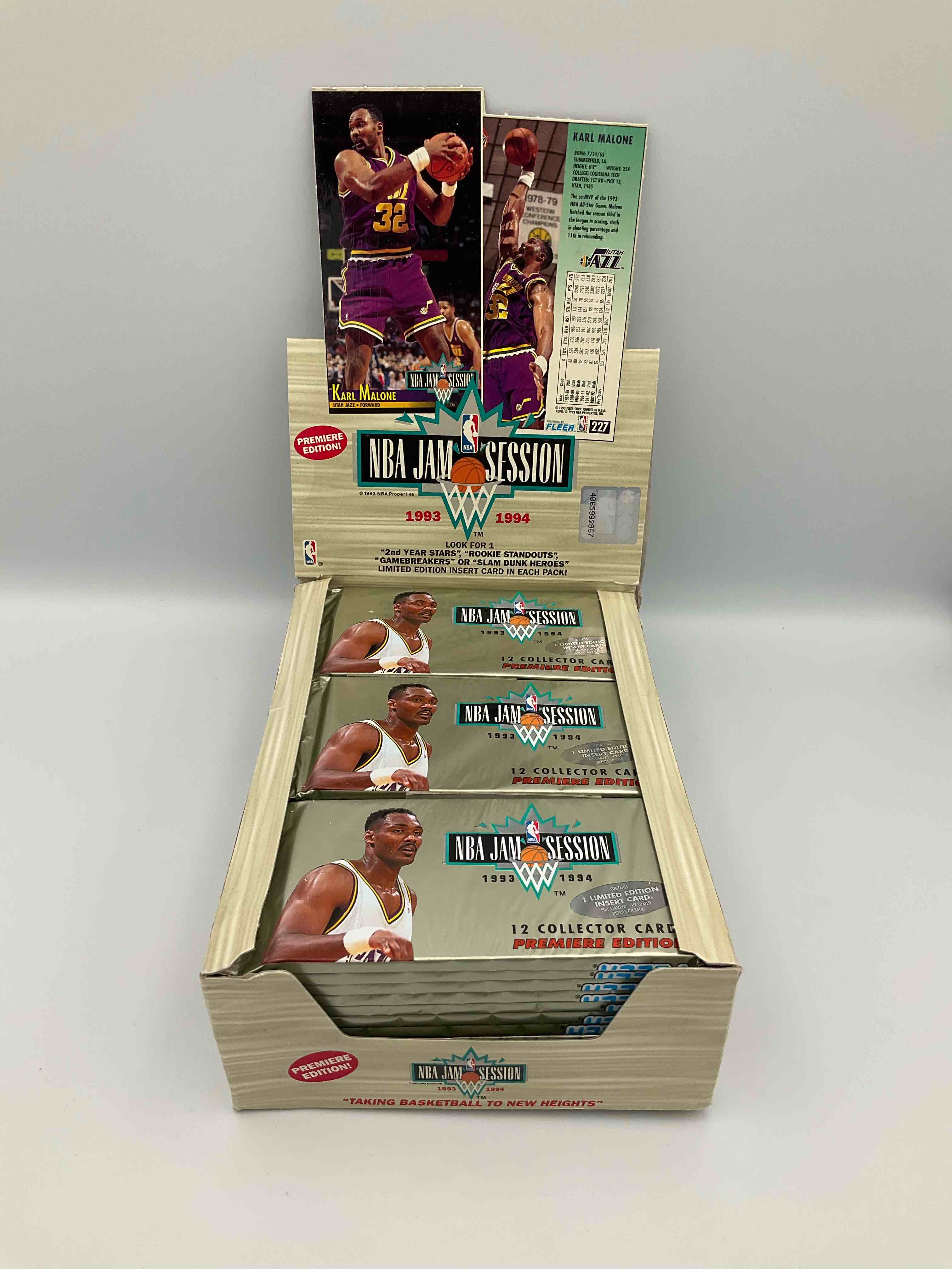 Ultra Rare! 1993-94 Fleer NBA Jam Session Oversized Trading & Collectible Cards, Direct From Original Box! 12 Premiere Edition Cards Per Pack, Including 1 Limited Edition Insert Foil Card Per Pack! Look For 80’s & Early 90’s Stars!