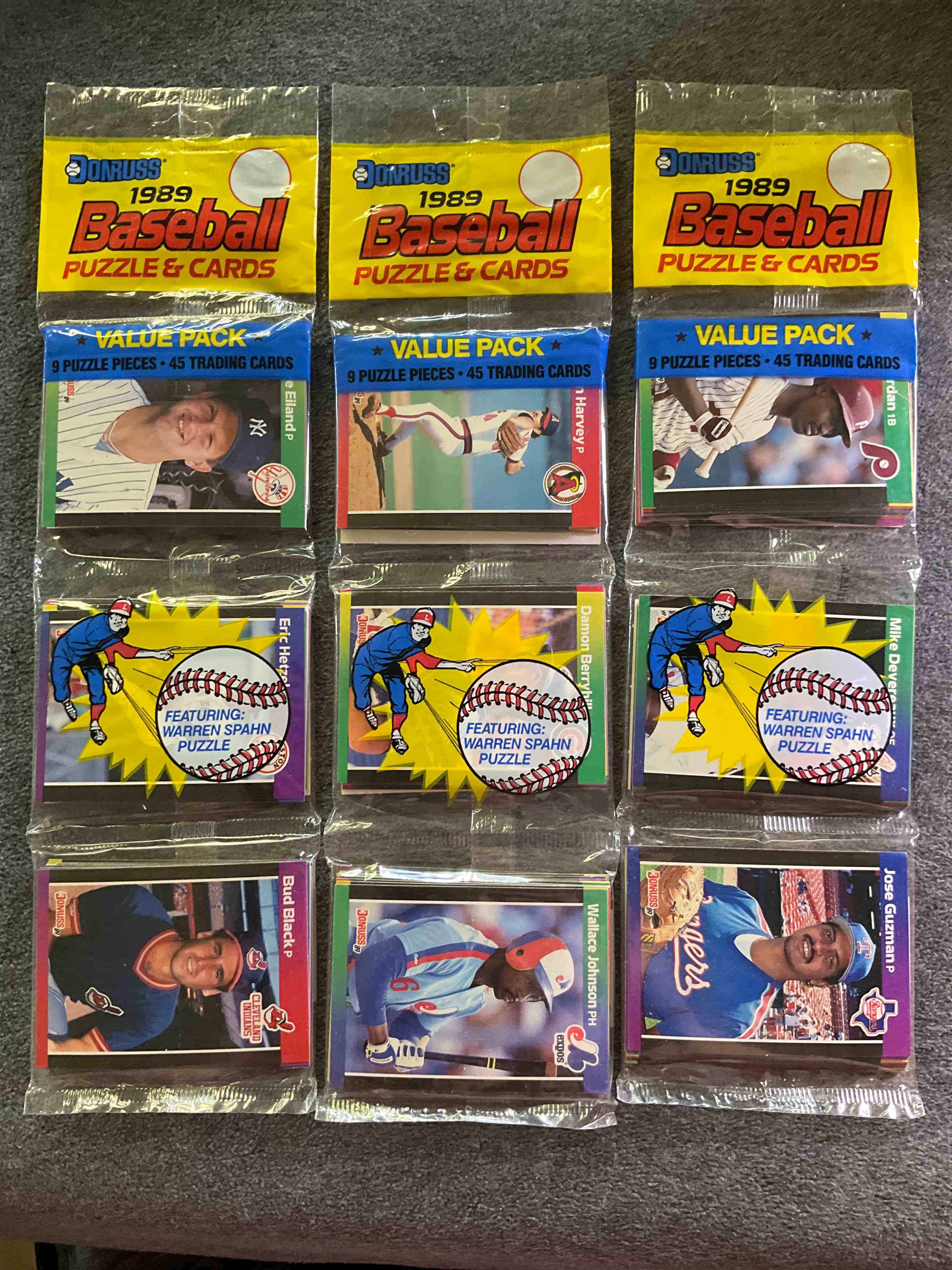 What!? 1989 Donruss Baseball Rack Packs! Each Rack Pack Has 45 Cards & A Warren Spahn Puzzle! Search For Ken Griffey Jr. Rookies As Well As Many Other 80’s Stars! 