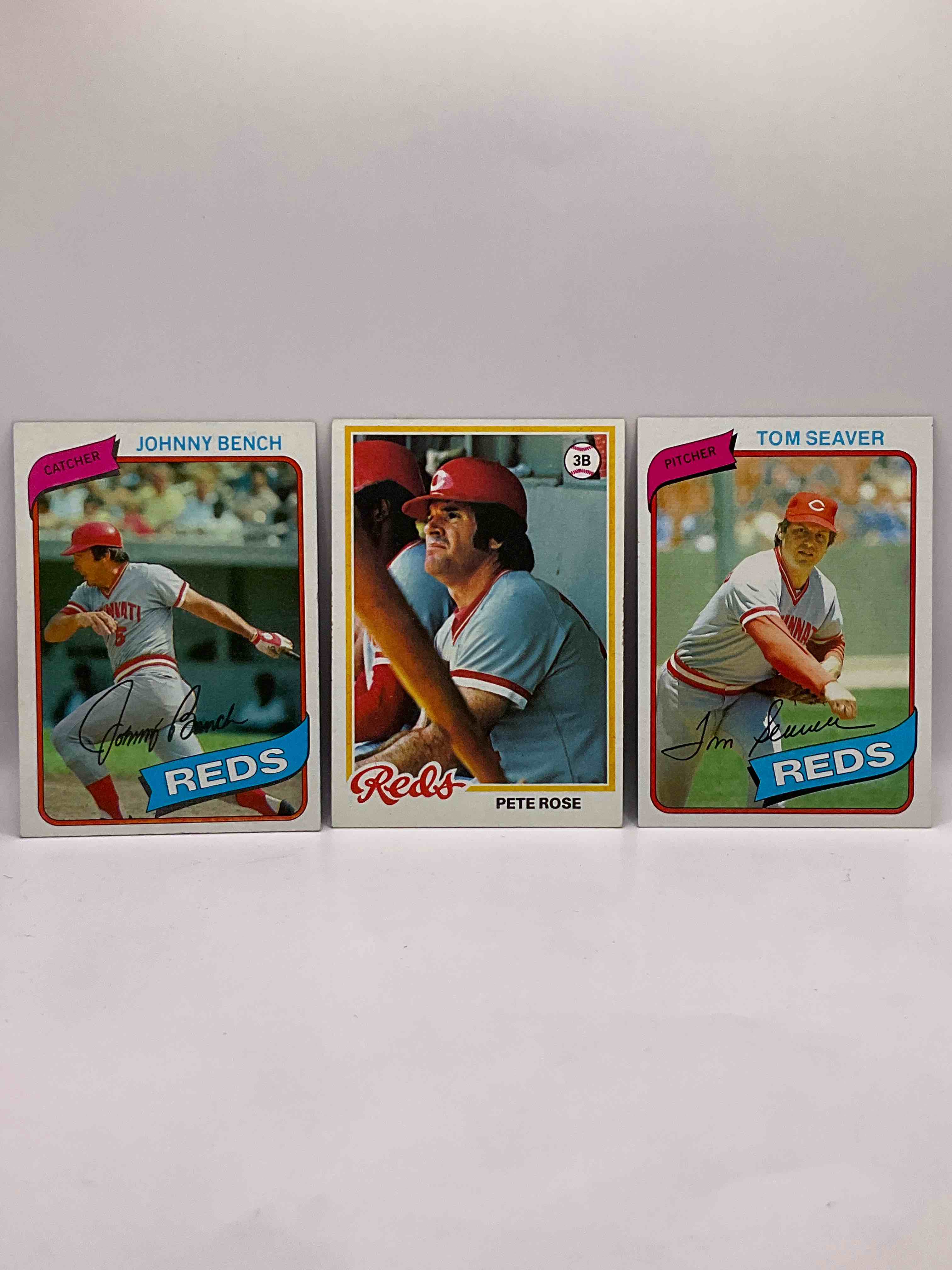 Vintage Reds Trio! Johnny Bench 1980 Topps Card, Pete Rose 1978 Topps Card & Tom Seaver 1980 Topps Card! Awesome Vintage Bundle!