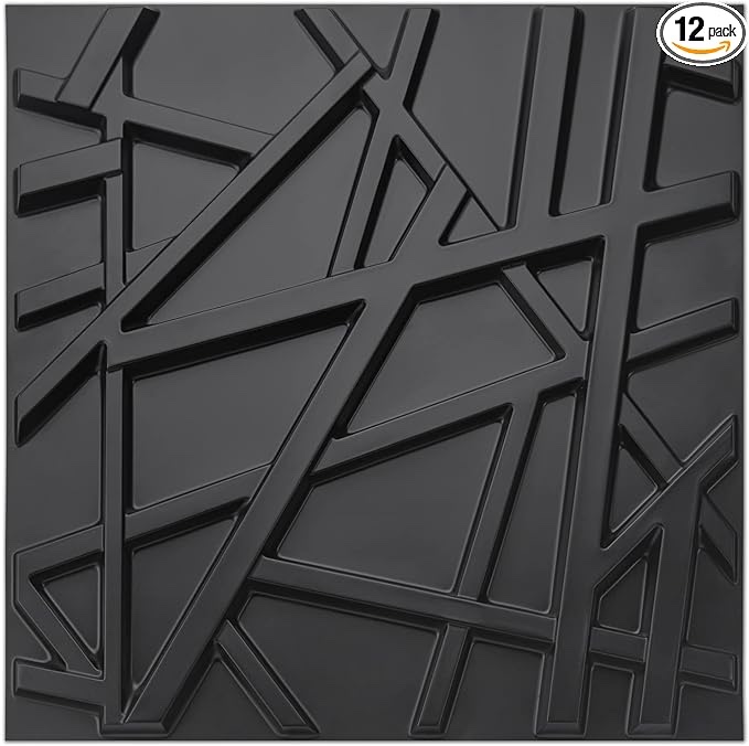 Art3d Decorative PVC 3D Wall Panels, 32 Square Feet, Wave 1 32 Square Feet Wave 1, black