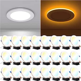 Sunco 24 Pack 6 Inch Ultra Thin LED Recessed Ceiling Lights with Night Light, 1500 LM, Selectable CCT 2700K/3000K/3500K/4000K/5000K, Dimmable, 15W, Canless with Junction Box - ES