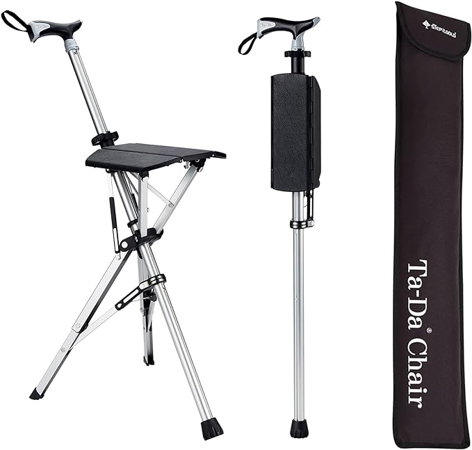 STEP2GOLD Ta-Da Chair, Portable Trekking Hiking Pole, Folding Walking Stick with Seat, Walking Cane with Chair, Foldable Chair, Lightweight Aluminum, Easy Carry and Storage, Anti-Slip (34.6")
