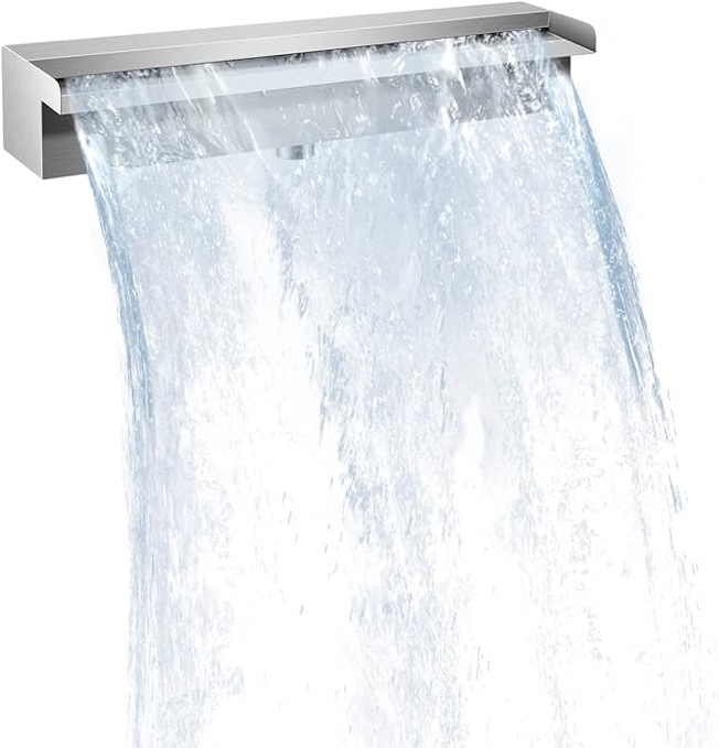 Pool Waterfall Fountains, Stainless Steel Rectangular Pool Waterfall Spillway with Pipe Connector for Indoor/Outdoor Decorative