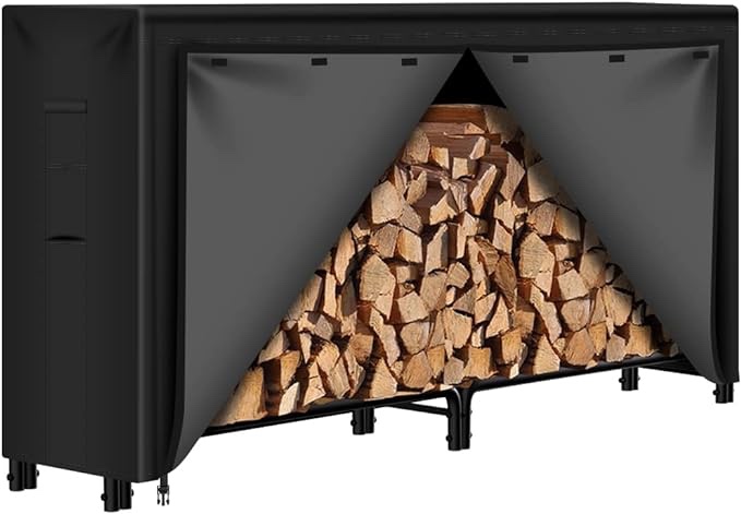 NALONE 8FT Outdoor Firewood Rack with Cover&Carry Bag Heavy Duty Square Strong Stand Rack with Waterproof Cover for Fireplace Fire Pits Wood Pile Storage Holder Lumber Rack 8 FT