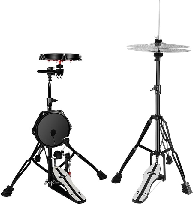 RANMING Practice Drum Pad Stand Kit,Silent Drum Pad Set?Drum Set Practice Kit with 1 Bass Drum Pedal,Hi-Hat Pedal,2 Drum stand,Cymbal, Dumb Drums for Beginners Adults.