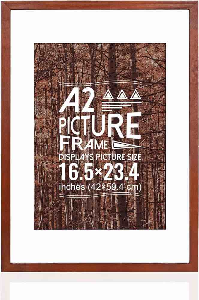 HOMESEVEN A2 Frame, A2 Picture Frame (16.5 x 23.4 inches), Solid Wood Brown Poster Frame-Horizontal and Vertical Wall Hanging for Home, Exhibition, Caffe(Brown)