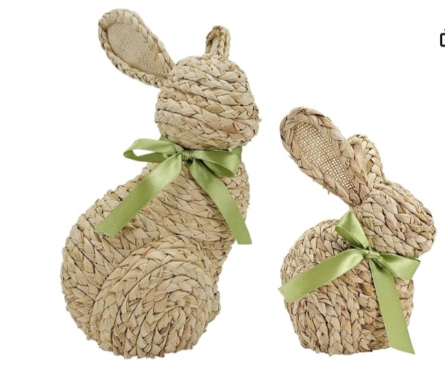 Nature Vibe 12/9 Inches Cornhusk Bunny Easter Decor,Set of 2 Natural Woven Bunny Figurine w Spring Decor Bow as Easter Decorations for The Home,Decorative Farm Animals as Easter Centerpieces