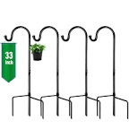 GOFORWILD Shepherd Hook 4 Pack Black, 33 inches Tall, Made of Premium Metal for Garden Decor, Plant Hanger, Lantern Hook, Solar Light Hanging, 7012