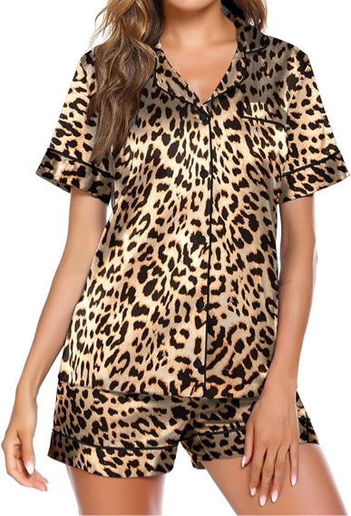 Ekouaer Satin Pajamas for Women Button Down Sleepwear Soft Silk Loungewear Short Sleeve Top and Shorts Pjs -XL