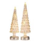 Pier 1 White Champagne Mercury Glass LED Set of 2 Christmas Trees