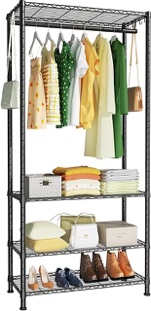 Ulif H1 Portable Closets, 4-Tier Freestanding Metal Garment Rack and Clothes Storage Wardrobe, Suitable for Bedroom, Apartment, Cloakroom, 25.6" W x 15.7" D x 72.8" H, Black