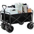 Collapsible Folding Wagon,Large Utility Wagon Cart Foldable,Folding Wagon Cart with All Terrain Wheels,Heavy Duty Garden Cart,Portable Wagon for Shopping Grocery Camping Sports Fishing (Black/White)
